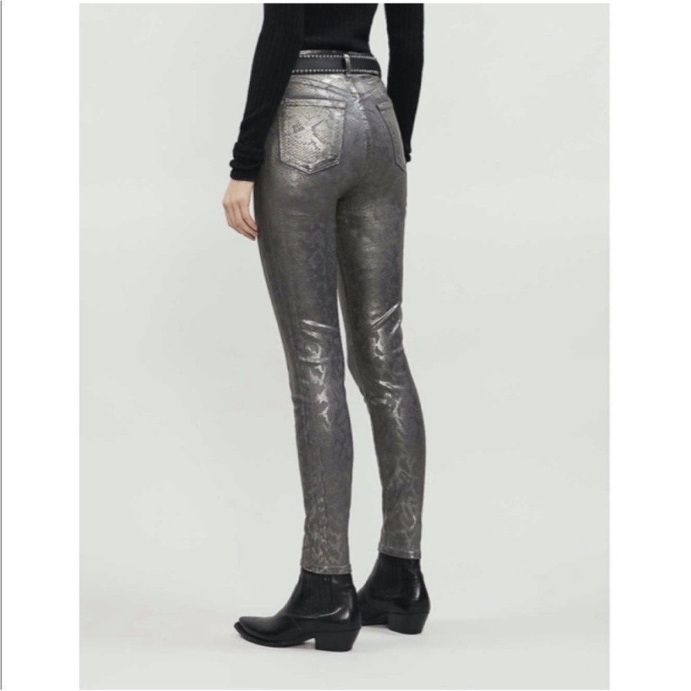 New J Brand Leenah metallic snakeskin python animal print high rise coated jeans